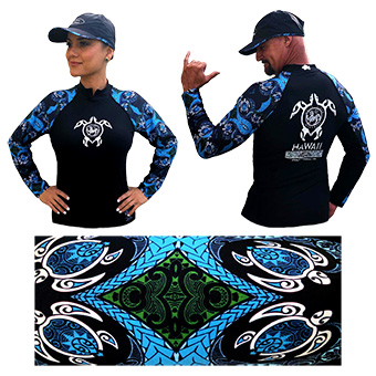 White Tiger Water Fitness Tops - SPF 50 Cool Blue Maui Turtle